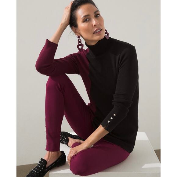 Chico's Ecovero Purple Black Colorblock Turtleneck Classic Long Sleeve Sweater - Picture 3 of 8